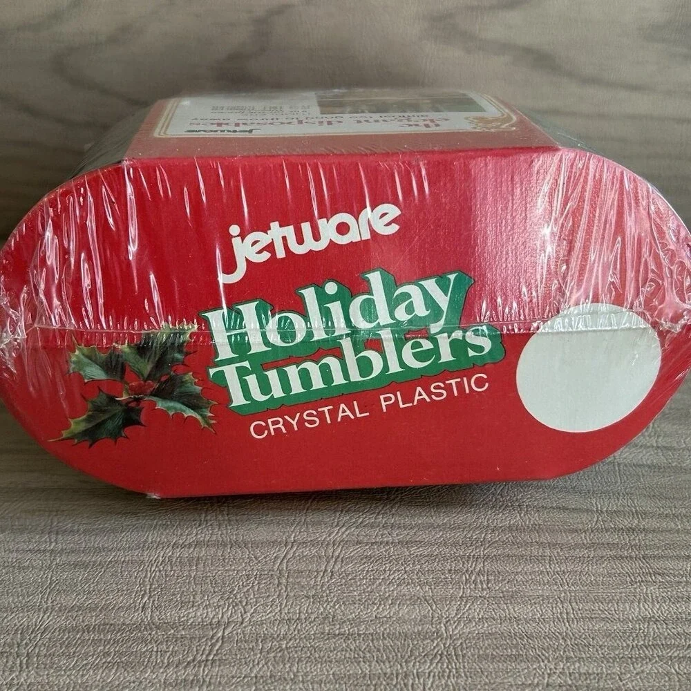 Unopened NOS Vtg 1976 Jetware 14 Holiday Tumblers Crystal Plastic 10 oz Mobile